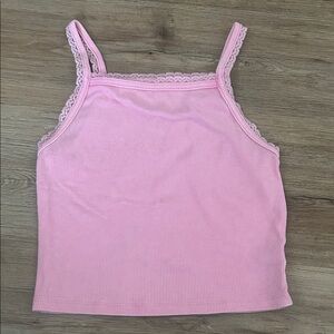 American Eagle Outfitters Pink Ribbed Tank with Lace